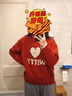 UR2026春季新款女裝休閑撞色趣味提花紅色圓領(lǐng)針織衫UYY950152 大紅 (偏寬松) M 曬單實(shí)拍圖