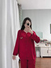 浪莎紅色結婚睡衣女士竹葉刺繡國風(fēng)新中式圓領(lǐng)新款冰絲長(cháng)袖男情侶套裝 竹棠 L 女【推薦105-120斤】 曬單實(shí)拍圖
