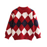 La Chapelle拉夏貝爾兒童秋冬毛衣新款男童加厚保暖針織衫女童菱形格加絨上衣 紅色 150 建議身高141-150cm 曬單實(shí)拍圖