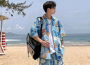MMOPTOP夏威夷冰絲薄款花襯衫夏季男旅行沙灘海邊度假短袖MCS22藍色XL 曬單實(shí)拍圖
