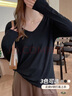歐迪芬打底衫女v領(lǐng)正肩長(cháng)袖t恤女新款內搭寬松軟糯簡(jiǎn)約親膚百搭慵懶黑XL 曬單實(shí)拍圖