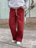 都市麗人加絨加厚褲子女冬季2026新款高腰窄版闊腿褲本命年馬年紅色休閑褲 曬單實(shí)拍圖