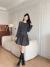 香影假兩件針織收腰連衣裙女2026春季新款學(xué)院風(fēng)絞花拼接花苞短裙 中灰 S 155/80A/85-95斤 曬單實(shí)拍圖