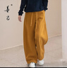 善己冬季新款加絨加厚百搭高腰寬松直筒休閑褲2025休閑闊腿彎刀褲 金盞黃 XL 【現貨發(fā)售】 曬單實(shí)拍圖