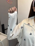 蝴蝶印花長(cháng)袖襯衫裙睡衣女帶胸墊春秋睡褲家居服套裝38女神節禮物 茉莉奶白 長(cháng)袖+長(cháng)褲+胸墊 L 120斤以?xún)?曬單實(shí)拍圖