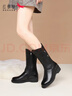 紅蜻蜓女靴冬季長(cháng)筒靴加絨保暖坡跟增高中老年棉鞋WBC442371C黑色37 曬單實(shí)拍圖