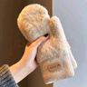 雪倫朵保暖手套女冬季仿兔毛絨防寒防風(fēng)防凍全指手套學(xué)生加絨加厚連指 米色-雙層加絨 曬單實(shí)拍圖