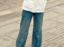 紅袖（hopeshow）寬松顯瘦牛仔褲2025冬季新款女裝復古水洗磨白磨毛保暖闊腿長(cháng)褲 牛仔藍071 S 曬單實(shí)拍圖
