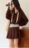 謎秀新年咖色衛衣+百褶裙套裝女2025秋冬新款女裝條紋腰封休閑兩件套 咖啡色 咖色 M 曬單實(shí)拍圖