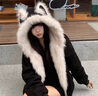 棉致座山雕貓耳朵連帽棉服女冬季加厚高級感棉衣羽棉襖絨服外套派克服 381黑色【高品質(zhì)】 M 105-120斤 曬單實(shí)拍圖