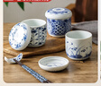 千代源小燉盅一人湯盅帶蓋茶碗蒸日本進(jìn)口藍凜堂福字陶瓷蒸盅日式蒸蛋盅 藍凜堂高麗草蛋盅 曬單實(shí)拍圖