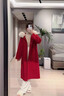 春乏紅色雙面絨呢子大衣女2025秋冬季新款結婚新娘大毛領(lǐng)毛呢外套女 紅色 XS 建議105斤以下 曬單實(shí)拍圖