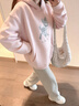LDBE韓系小鹿刺繡連帽衛衣女秋冬加絨加厚小眾設計感寬松百搭上衣外套 粉色【秋冬加絨】 L 95-115斤 曬單實(shí)拍圖