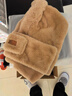 笙格兒帽子圍巾一體秋冬季保暖毛絨帽加厚仿兔毛可愛(ài)學(xué)生護耳帽子冬天女 卡其色 均碼 曬單實(shí)拍圖