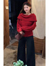 妃?，幮蓍e褲女裝套裝2025秋冬新款韓版時(shí)尚百搭氣質(zhì)女神新年紅色一整套 紅色毛衣+牛仔褲子 M 曬單實(shí)拍圖