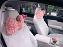 25年新款女士泡芙蝴蝶結毛絨汽車(chē)頭枕腰靠四件套車(chē)內飾品汽車(chē)用品 草莓粉【四件套】 默認 通用 曬單實(shí)拍圖