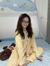 倩升帶胸墊睡衣少女款春秋季奶黃格子家居服2026新款冬天長(cháng)袖卡通套裝 C26012?黃格番茄貓咪 L 曬單實(shí)拍圖