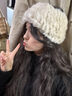 槿城超美韓版兔毛發(fā)帶帽子女寬秋冬保暖手工頭飾頭套發(fā)箍帽毛毛絨發(fā)帶 白色 曬單實(shí)拍圖