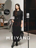 美洋（MEIYANG）紙片人連衣裙 加厚螺紋拉架抓絨保暖T恤小黑裙顯瘦遮肉冬季新款 黑色加長(cháng)版 M 曬單實(shí)拍圖
