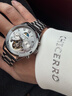 冠琴（GUANQIN）手表男機械表全自動(dòng)鏤空飛輪瑞士品質(zhì)防水夜光皮帶男士雙日歷手表 銀色白面【明星代言】 曬單實(shí)拍圖
