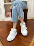 日系原宿溶解底板鞋男2025年春秋新款真皮透氣小白鞋男鞋休閑潮鞋 白色高幫 標準尺碼 40 曬單實(shí)拍圖