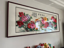 紫騰隨軒花開(kāi)富貴蘇繡成品掛畫(huà)中式裝飾畫(huà)現代客廳餐廳橫版墻畫(huà)刺繡壁畫(huà) 圖一（默認紅木色，其它顏色備注 200*76cm（默認紅木色） 曬單實(shí)拍圖