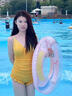 邦帛世泳衣女款連體吊帶V領(lǐng)純色長(cháng)袖兩件套顯瘦修身性感露背泡溫泉泳衣 黃色連體泳衣【吊帶+開(kāi)衫】 均碼 （80-110斤） 曬單實(shí)拍圖