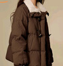 茵曼羊羔毛領(lǐng)牛角扣厚羽絨服2025冬女裝新款短面包服外套 深咖色 M 曬單實(shí)拍圖