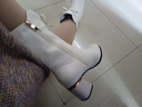 啄木鳥(niǎo)高品質(zhì)真皮馬丁靴女粗跟中筒靴2025新款中跟秋冬季加絨米白女靴子 米白色絨里 37 曬單實(shí)拍圖