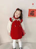 FIDQIOG國際品牌女寶寶禮服嬰兒生日宴公主裙中式抓 紅色(裝裙+加絨灰色打底褲) 加絨 100 cm 25-30斤 曬單實(shí)拍圖