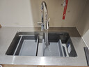九牧（JOMOO）不銹鋼魔法師壓紋飛雨水槽大單槽濾渣洗菜盆75*48抽拉龍頭06588 曬單實(shí)拍圖