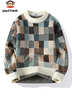 大嘴猴（paul frank）毛衣男士格子拼色針織衫男秋冬季保暖厚款毛線(xiàn)衣外套 米白色 3XL 曬單實(shí)拍圖