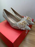 啄木鳥(niǎo)小眾婚鞋新娘鞋秀禾婚紗兩穿不累腳感水晶鞋細跟高跟鞋女單鞋 香檳色細跟 3cm 36 曬單實(shí)拍圖
