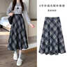 斤慕復古格紋大擺傘裙女春秋中長(cháng)款毛呢格子a字百褶半身裙冬裙顯瘦 格子半身裙藍色M碼建議90-110斤 曬單實(shí)拍圖