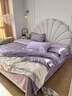 水星系列家紡卡通全棉長(cháng)絨棉繡花拼接四件套貼布繡純棉床單笠被套親膚床上用品 布偶貓-香芋紫 1.5m床單款四件套：被套尺寸200*230cm 曬單實(shí)拍圖