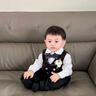 心楠男寶寶西裝套裝春秋季男童衣服拜年周歲禮服嬰幼兒結婚生日三件套 黑色兒童西裝三件套【贈領(lǐng)帶＋胸花】 90 cm 曬單實(shí)拍圖