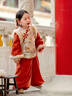萌乎鹿萌萌 漢服女童秋冬加厚中式旗袍拜年服旗袍裙紅色100 曬單實(shí)拍圖