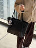 心楠韓系編織手提包2025新款大容量單肩通勤包托特包腋下包外出購物袋 黑色 曬單實(shí)拍圖
