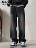 吉普加絨加厚牛仔褲男士冬季寬松直筒闊腿休閑褲 煙灰加絨 XL 曬單實(shí)拍圖
