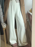 pusumede軟糯休閑褲女秋冬加絨褲子寬松直筒闊腿褲百搭拖地長(cháng)褲 奶白小個(gè)子(建議身高155~160cm) 現貨 M 曬單實(shí)拍圖