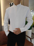 啄木鳥(niǎo)（TUCANO）新中式襯衫男士感彈力中山裝立領(lǐng)長(cháng)袖中山領(lǐng)商務(wù)加絨純色襯衣 白色 XL 曬單實(shí)拍圖