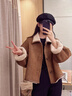 紅妝聚美兩面穿厚外套女冬季棉服冬季絨外套女士毛絨外套夾克外套上衣棉襖 仿羊羔毛外套【咖色-兩面可穿】 M （建議100-115斤） 曬單實(shí)拍圖