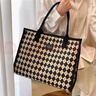 萊樞匯帆布包包女包手提包大容量女士休閑包通勤冬天高級托特包大包 菱格黑托特包 曬單實(shí)拍圖
