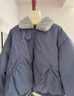 茵曼撞色毛領(lǐng)飛行夾克羽絨服2025冬女裝新款捏褶面包服 星空藍 L 曬單實(shí)拍圖