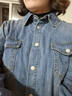 對白（DUIBAI）【AN大碼系列】復古牛仔襯衫外套春季新款胖mm設計感休閑長(cháng)袖上衣 牛仔藍 2XL 建議體重145-160 曬單實(shí)拍圖