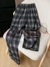 絲柏舍松緊腰格紋休閑褲女2026春裝新款寬松垂感長(cháng)款抽繩褲 曬單實(shí)拍圖