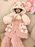 【三層夾棉加厚】女童睡衣冬季加厚款珊瑚絨三層夾棉款寶寶冬睡衣 LM三層加厚兔子粉色 150 建議身高140-150cm 曬單實(shí)拍圖