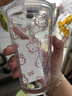 Hello Kitty玻璃杯h(huán)ellokitty耐高溫高顏值家用帶蓋子果汁牛奶杯學(xué)生大容量杯 粉色KT印花+蓋子+玻璃吸管 曬單實(shí)拍圖