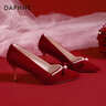 達芙妮高跟鞋女細跟單鞋夏季女鞋秀禾婚紗敬酒服新娘鞋婚鞋 紅色 36 曬單實(shí)拍圖