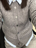 紅袖（hopeshow）學(xué)院風(fēng)針織開(kāi)衫2025冬季新款女裝復古絞花假兩件翻領(lǐng)設計百搭上衣 煙灰056 S 曬單實(shí)拍圖
